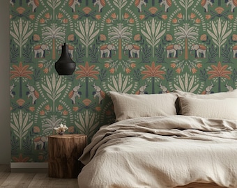 Elephant Palm Peel & Stick Wallpaper – Green Beige Gray