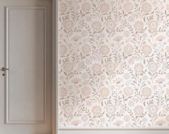 Boho Floral Wallpaper: Vintage Botanical, Pastel Bloom (Peel & Stick or Unpasted)