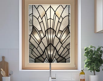 Art Deco Stained Glass Window Film: Frosted Privacy, Reusable, Eco-Friendly