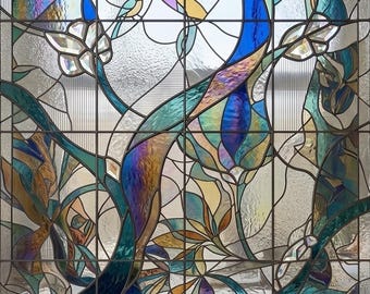 Stained Glass Window Door Film Frosted | PVC Free | Custom size | Abstract Nature Birds