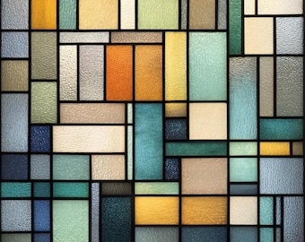 Stained Glass Window Door Film Frosted | PVC Free | Custom size | Geometric Luxury Stained Glass Art Deco