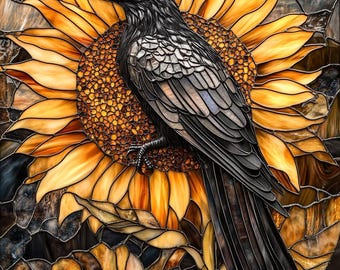 Stained Glass Window Door Film Frosted | PVC Free | Custom size | Sunflower Raven