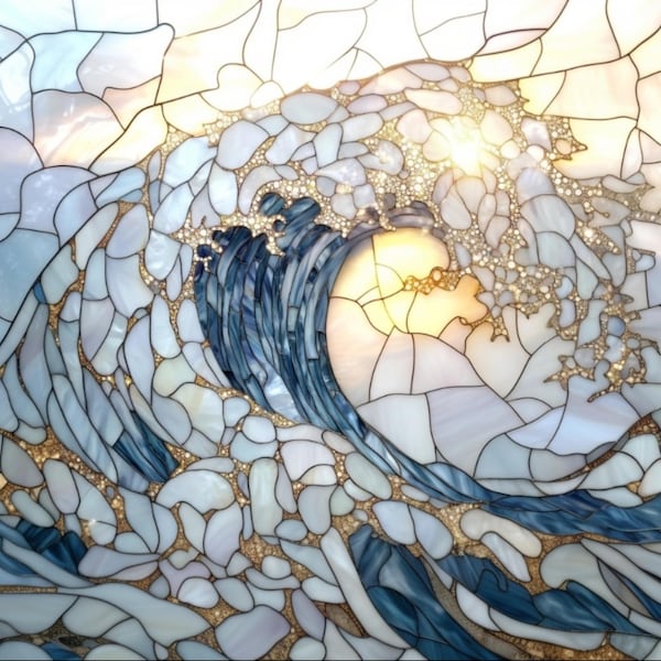 Stained Glass Window Door Film Frosted | PVC Free | Sunshine Gold Wave  - 90ART