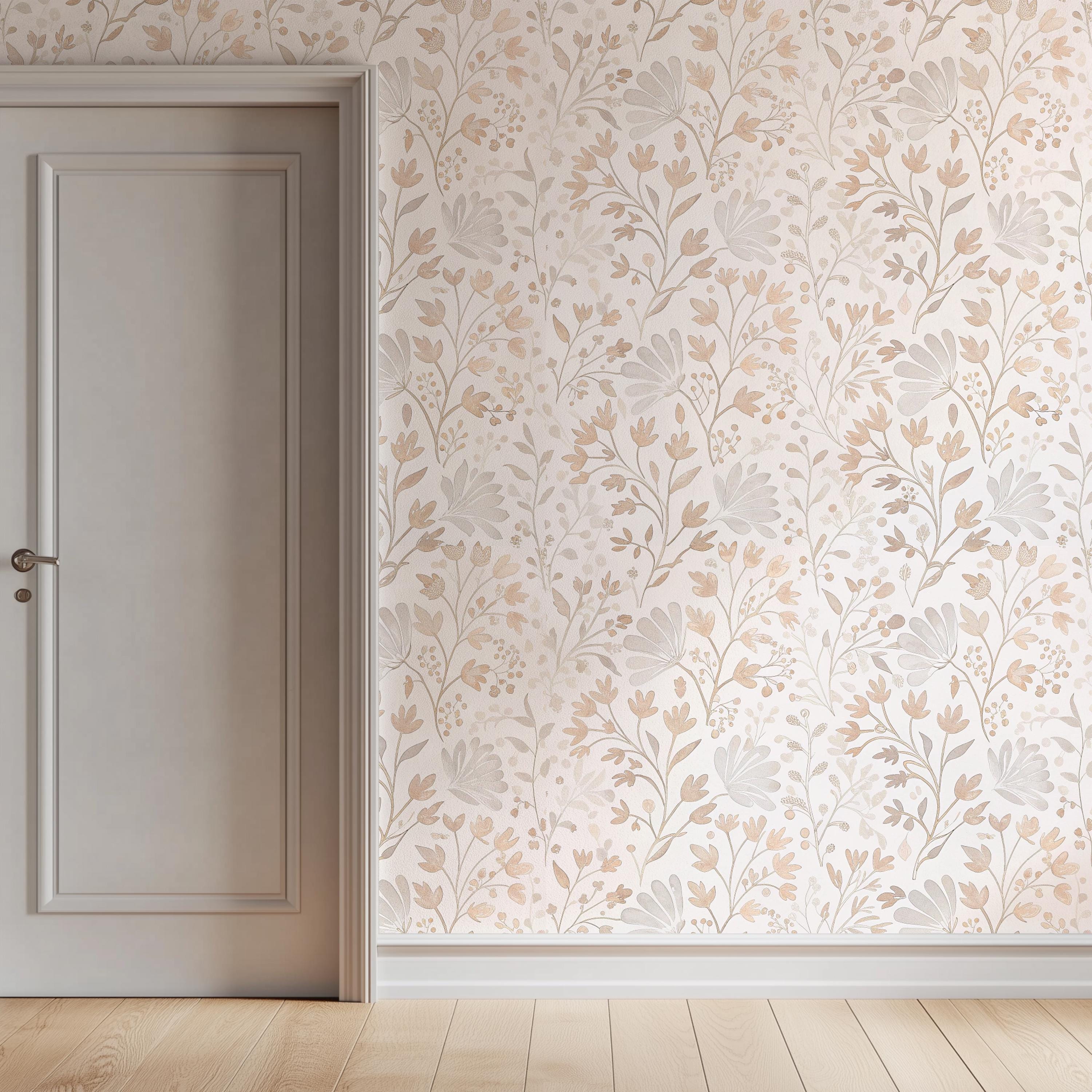 Peel Stick - Unpasted Boho Wallpaper | Charming Floral Traditional Foliage Botanical Vintage Pastel | Living Kitchen Nursery | Pastel Bloom