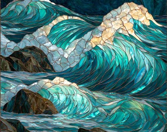 Stained Glass Window Door Film Frosted | PVC Free | Custom size | Ocean Waves - 969Art