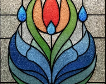 Stained Glass Window Door Film Frosted | PVC Free | Custom size | Art Deco Flower