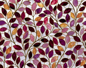 Stained Glass Window Door Film Frosted | PVC Free | Custom size | Purple Gold Leaves