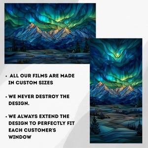 Stained Glass Window Door Film Frosted | PVC Free | Custom size | Mountains Northern Lights - 284ART image 2