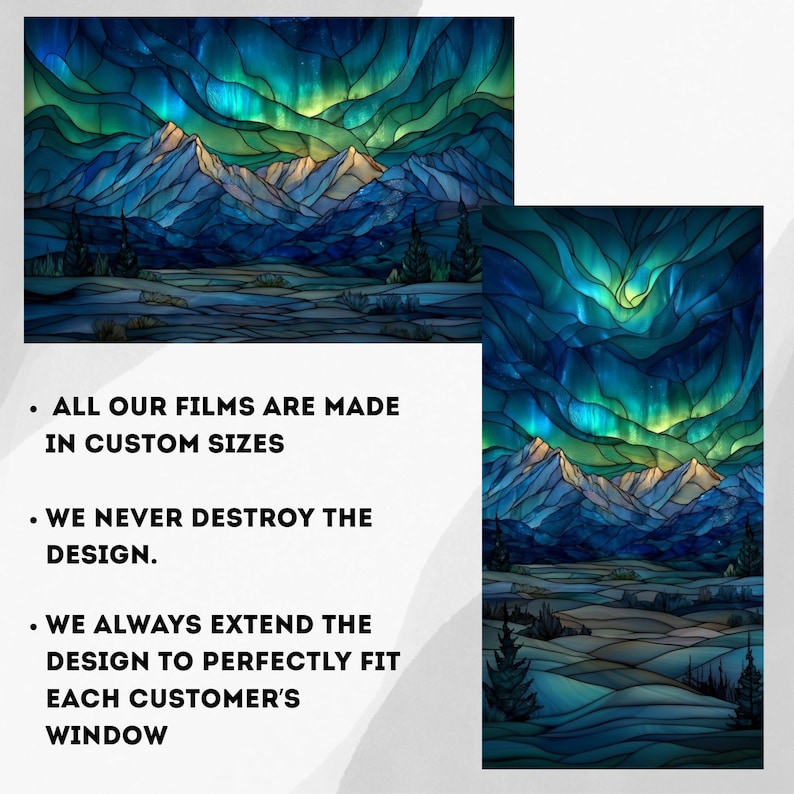 Stained Glass Window Door Film Frosted | PVC Free | Custom size | Mountains Northern Lights - 284ART image 2