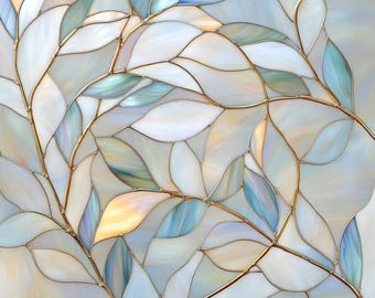 Stained Glass Window Door Film Frosted | PVC Free |  Pearl Light Leaves