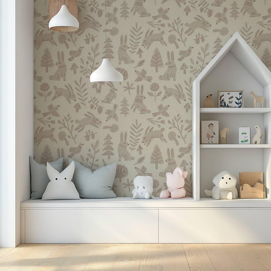 Peel Stick - Unpasted Kids Wallpaper Rabbits Birds Delicate Pastel ...