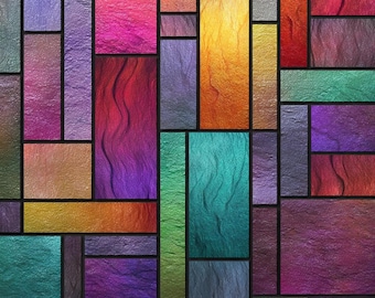 Stained Glass Window Door Film Frosted | PVC Free | Custom size | Geometric Rainbow Vibrant Luminous Stained Glass Art Deco