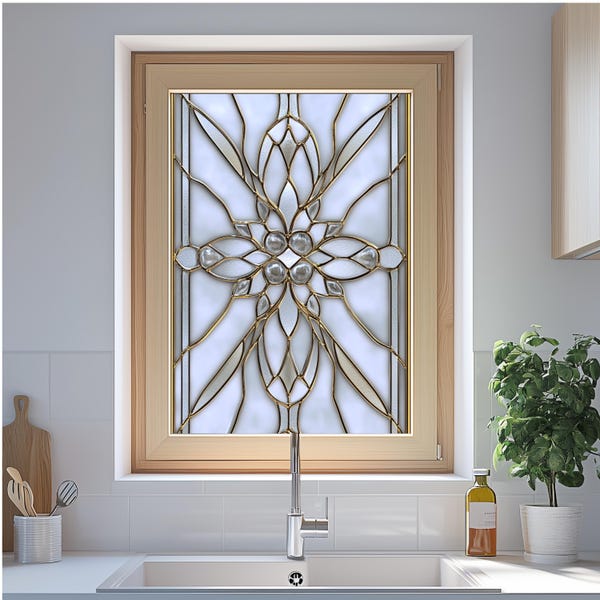 Art Deco Stained Glass Window Film: Frosted Privacy, Reusable, Eco-Friendly | PVC Free | Window Decal Frosted Stained Glass Classic