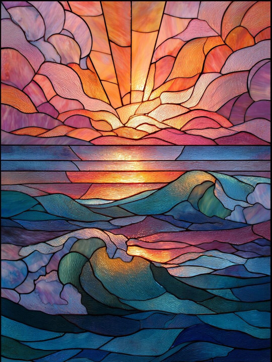 Sunset Ocean Stained Glass Window Film | Custom Size, Privacy - Etsy