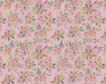 Peel Stick - Unpasted | Pink Botanical Vintage Birds Floral Wallpaper Pastel | Removable | Nursery Bedroom Accent Wall