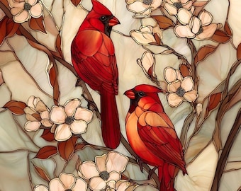 Stained Glass Window Door Film Frosted | PVC Free | Custom size | Cardinal Birds