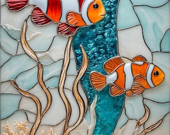 Stained Glass Window Door Film Frosted | PVC Free | Custom size | Fish Coral Sea