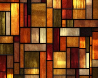 Stained Glass Window Door Film Frosted | PVC Free | Custom size | Geometric Autumn Stained Glass Mustard Olive Brown