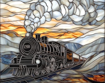 Stained Glass Window Door Film Frosted | PVC Free | Custom size | Black Steam Engine