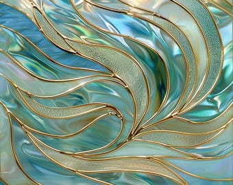 Stained Glass Window Door Film Frosted | PVC Free | Custom size | Swirling Ocean Waves
