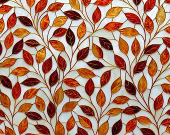 Stained Glass Window Door Film Frosted | PVC Free | Custom size | Autumn Orange Gold Leaves