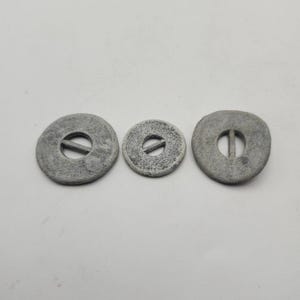 3 Vintage Handmade Unglazed Ceramic Button Lot Curved Slotted Sew Through Rustic Studio Pottery Beige Clay Sewing Supplies Textile Art