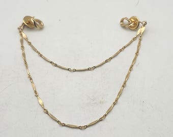 Pendientes perforados de tono dorado vintage, collar con cadena adjunta, pendientes texturizados en forma de lágrima, conjunto de bisutería de doble caída, accesorio retro