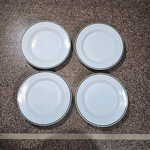 Vintage Walker China Dinner Plates, Set of 4, Green Trim Restaurant Ware