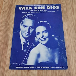 Vintage 1953 Vaya Con Dios Sheet Music Les Paul and Mary Ford Capitol Records Ardmore Photo Cover Piano Vocal Ephemera Collectible