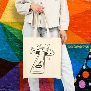 Funny UFO Abduction Canvas Tote Bag | Space Lover Gift