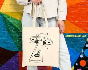 Funny UFO Abduction Canvas Tote Bag | Space Lover Gift