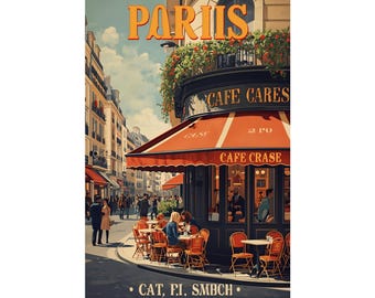 Paris Cafe Vintage Travel Poster, French Wall Art
