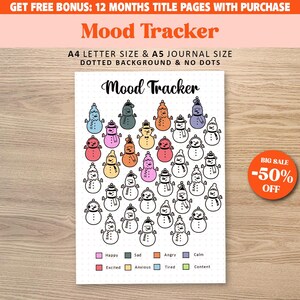 Snowman MOOD TRACKER, Printable Journal Page, Planner Page, Emotions Tracker, Daily Mood Tracker, Track Mood, Journal Template