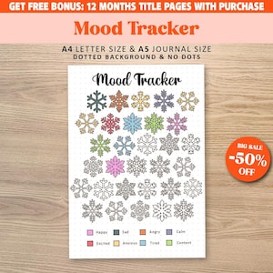 Snowflakes MOOD TRACKER, Printable Journal Page, Planner Page, Emotions Tracker, Daily Mood Tracker, Track Mood, Journal Template