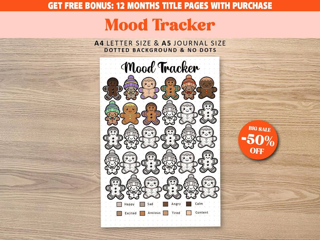 Gingerbread Man MOOD TRACKER, Printable Journal Page, Planner Page ...