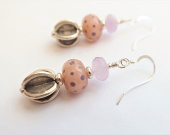 Blush, Pale Pink and Lilac Artisan Glass, Lampwork Earrings