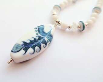 Ionic, White Artisan Glass Necklace