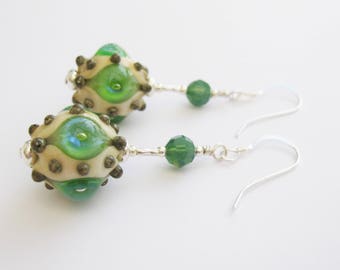 Fern, Green Artisan Glass, Lampwork Earrings