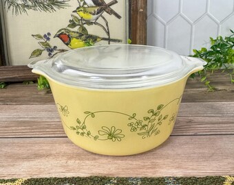 Plat Soufflé Rond Pyrex England – Motif Poppy Floral, Vintage, Diam 21,5 Cm