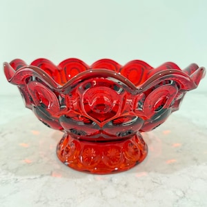Vintage LE Smith Amberina Moon Stars Red Orange Compote Dish / Fruit Bowl 10x4.5
