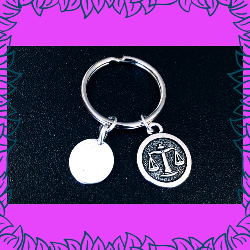 Libra zodiac keyring, September October birthday gift idea, personalised initial charm keyring, astrology zodiac gift for her image 2