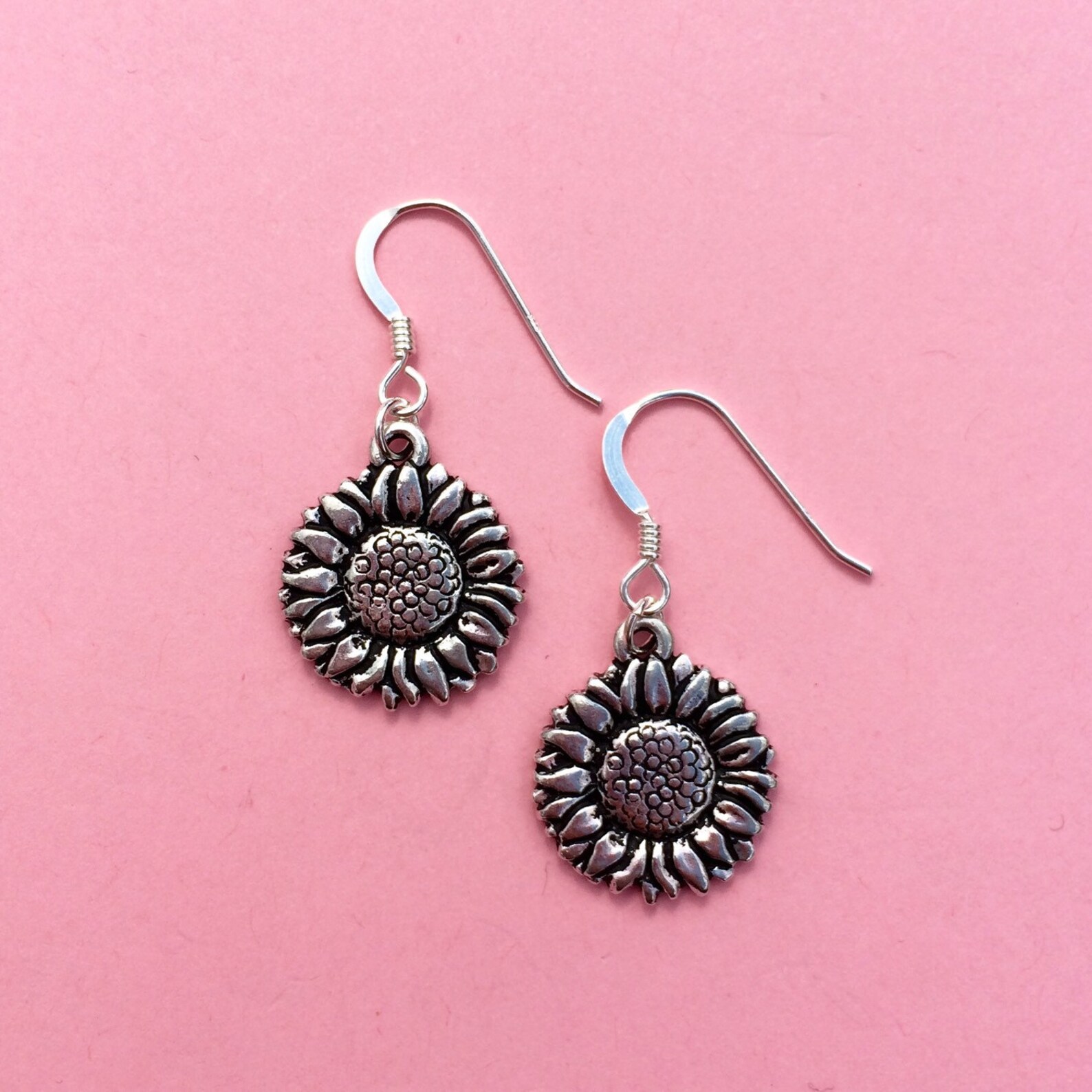 Silver Sunflower Earrings Flower Earrings Sunflower Etsy