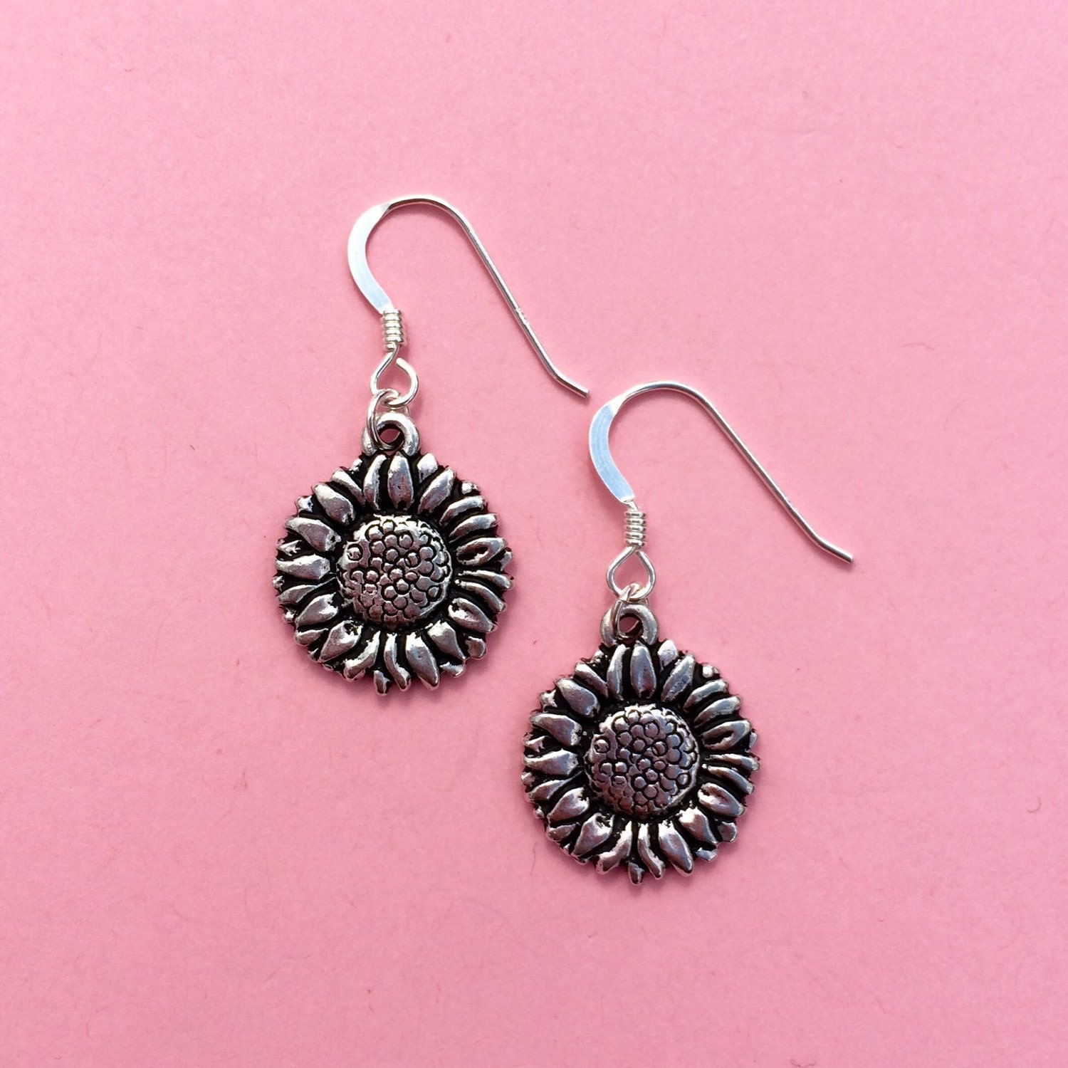 Silver sunflower earrings flower earrings silver flower Etsy