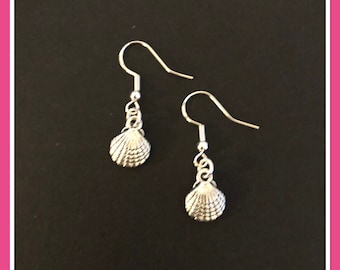 Silver dangle seashell earrings, shell jewellery, beach drop earrings, gift for her