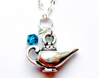 Aladdin lamp necklace - princess jewelry -  ballet gift - fairy tale jewellery - magic lamp necklace - sterling silver Swarovski crystals