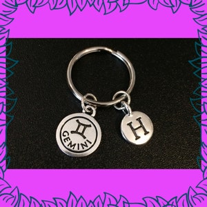 Personalised birthday gift idea, May June birthday gifts, Gemini keyring, astrological celestial zodiac gift image 1