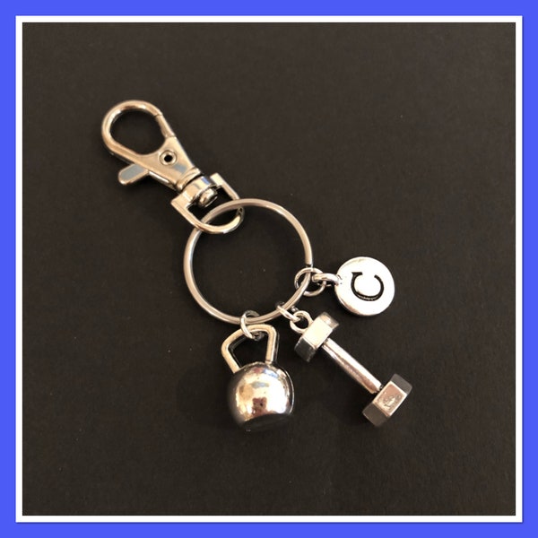 Gym fitness gift, dumbbell kettlebell keyring, gym bag charm, fitness instructor gifts for women, men