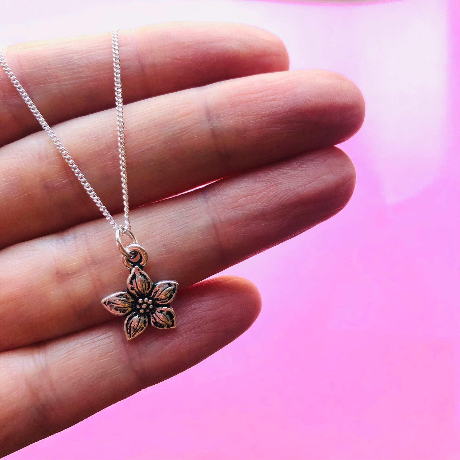 Jasmine Flower Necklace Small Silver Flower Jewellery Etsy