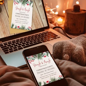 Christmas Party Invitation Template, Editable Holiday Dinner Invite ...