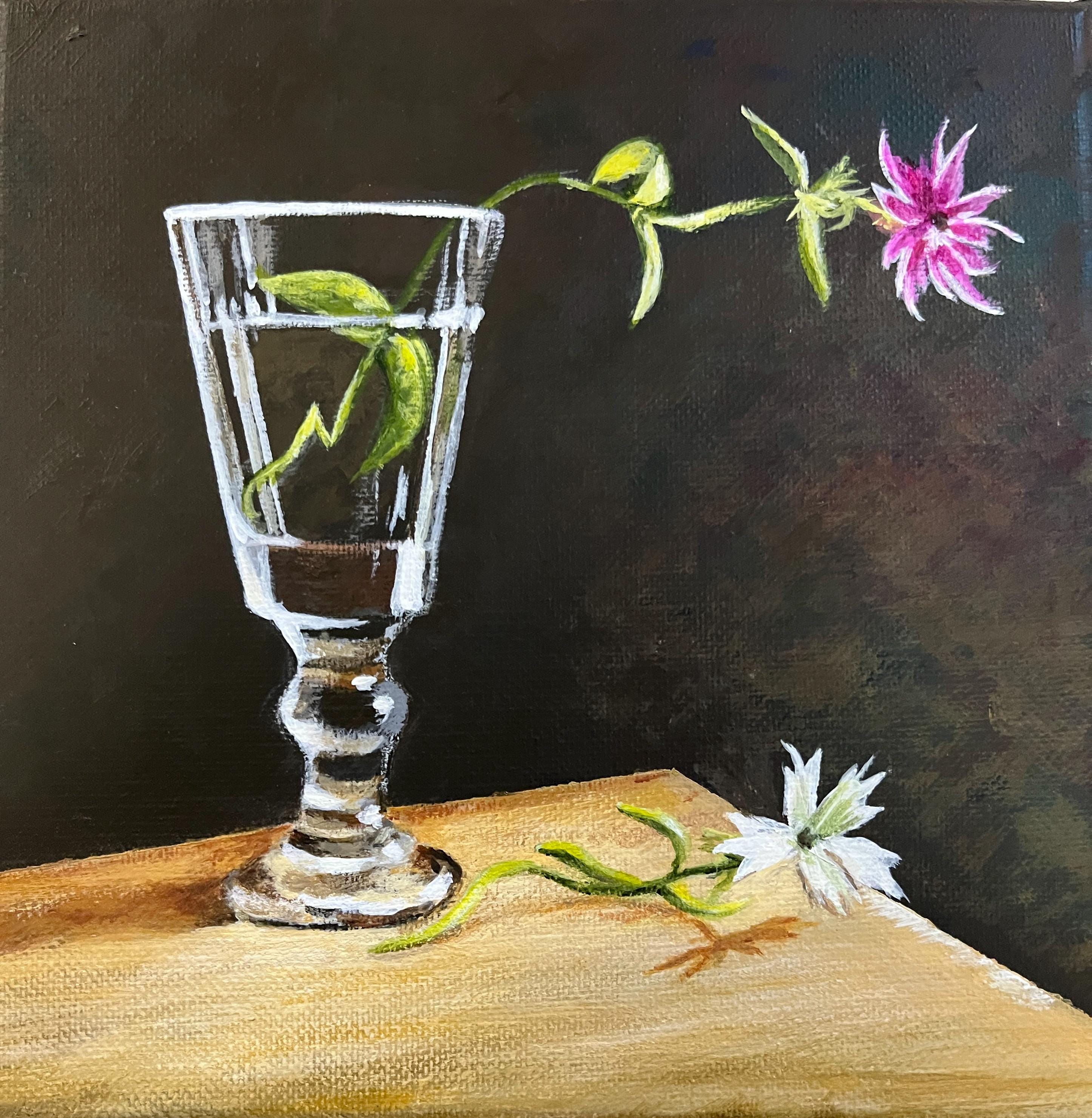 Original Acrylic Painting, Still Life of a Flower in a Glass With Light ...